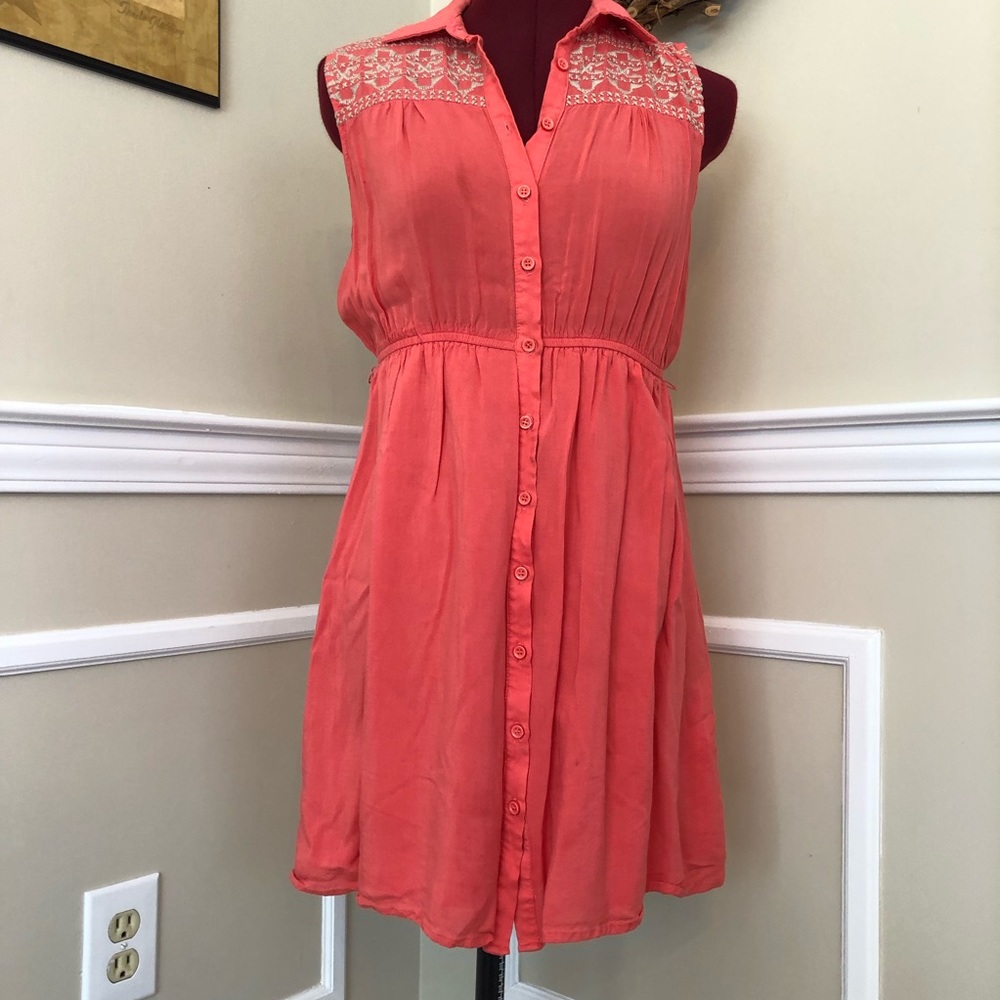 Super b Coral Button Down Dress